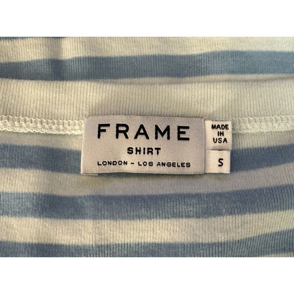 Frame Le Button V-Neck Striped Tee Women‎ S EUC Supima Cotton Striped Stretch - Picture 6 of 10